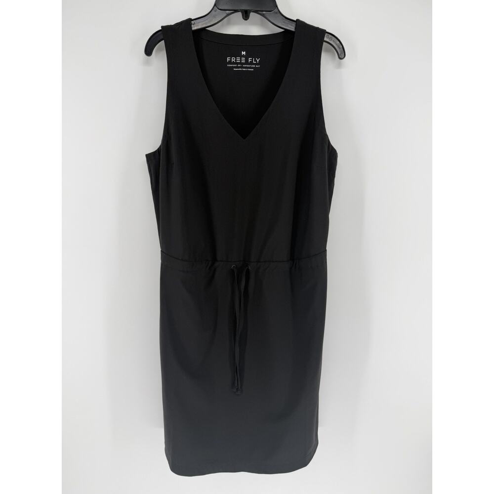 Free Fly Womens Breeze Dress Black Sleeveless V-Neck Drawstring Waist Sz Medium